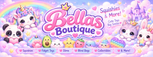 Bellas Boutique pastel fantasy banner with cute animals and viral toys
